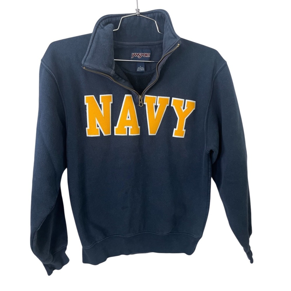 Jansport Navy In Gold‎ Letters Blue Crewneck Sweatshirt Mens Size Small Fleece